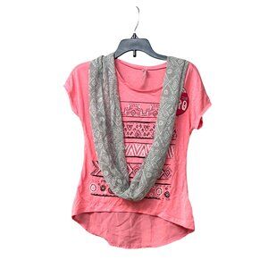 Beautees Girl’s Pink Tribal Print High-Low Top With Detachable Scarf Sz. M